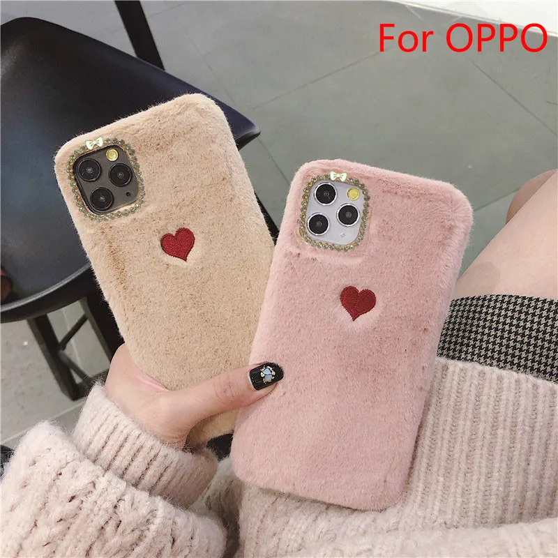 

Cute Candy Colors Fur Phone Case For OPPO F17 F11 F9 F7 Find X2 Pro A5 A9 A31 A53 2020 A52 A72 A92 A3S A5S A93 A91 Plush Cases