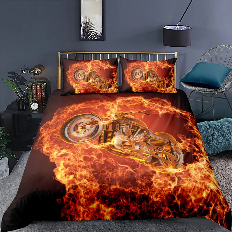 

3D bedding digital printing racing three-piece bedding
