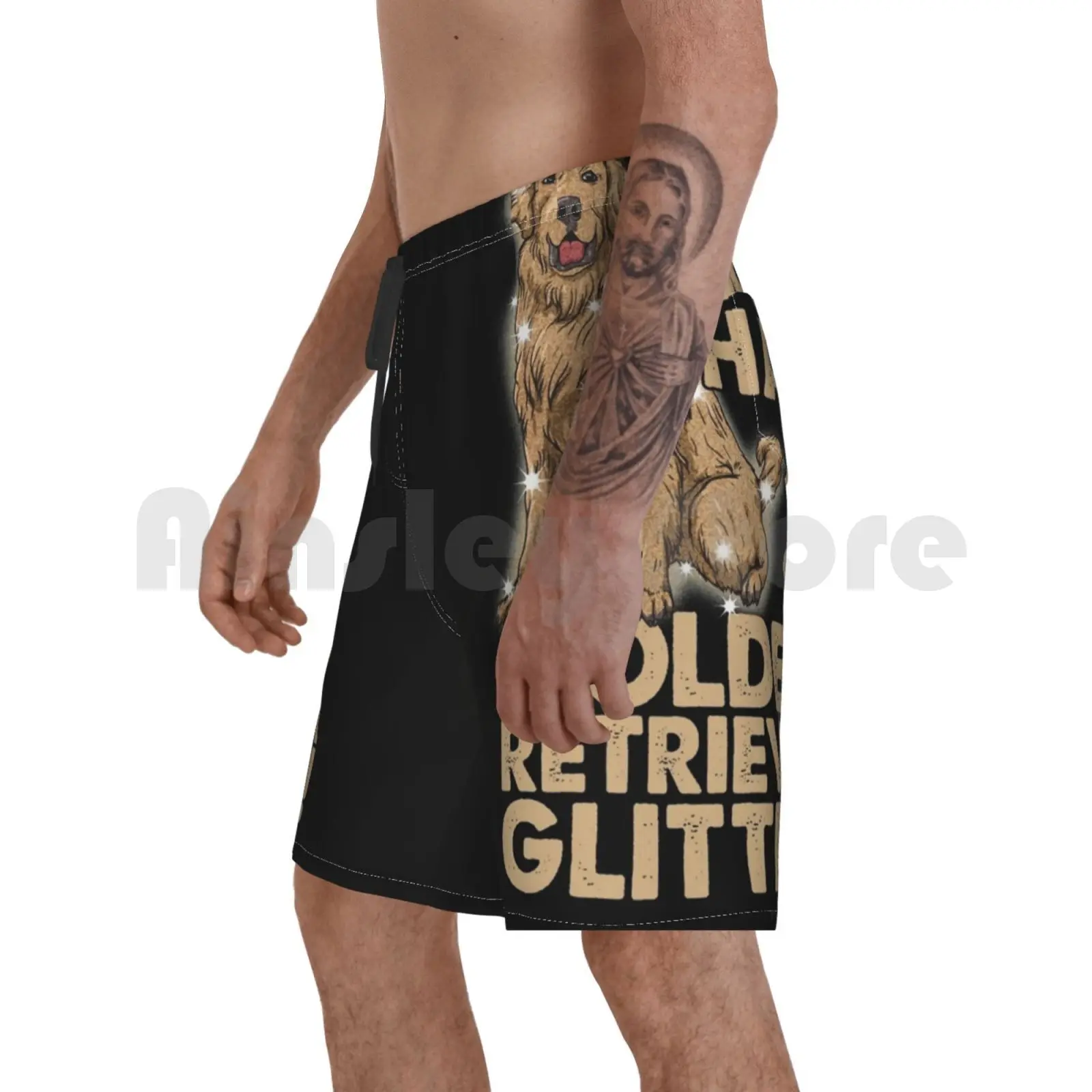 

Блестящие пляжные шорты с изображением собаки золотистого ретривера