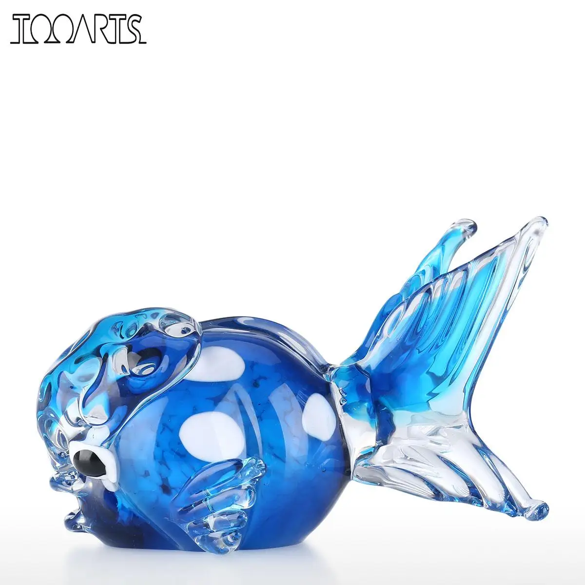 Голубая стеклянная рыба с головой льва Статуэтка морских животных ручной работы