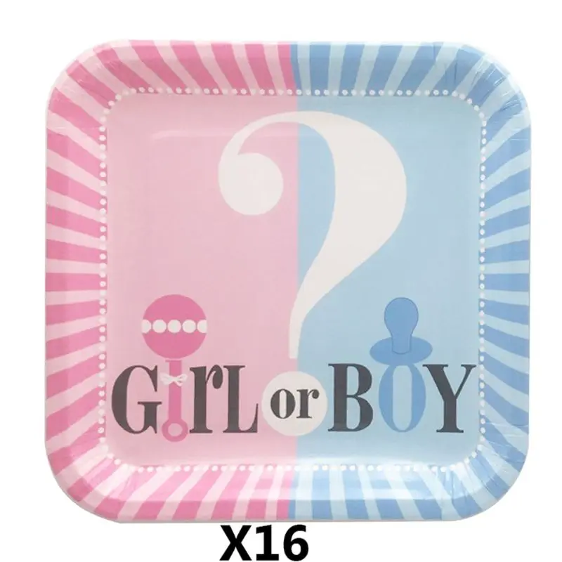 

H056 Baby Gender Reveal Partyware Kit 65 Pcs, Blue & Pink-Serves 16Includes Pink and Blue Banner ,Disposable Tablecloth, 16 16