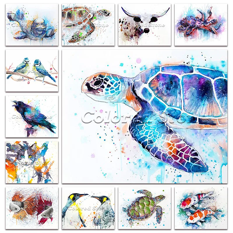

New 5D Full Square Diamond Painting Embroidery Cross Stitch Animals Turtle cow bird cat penguin octopus 3D DIY Drill Mosaic 625