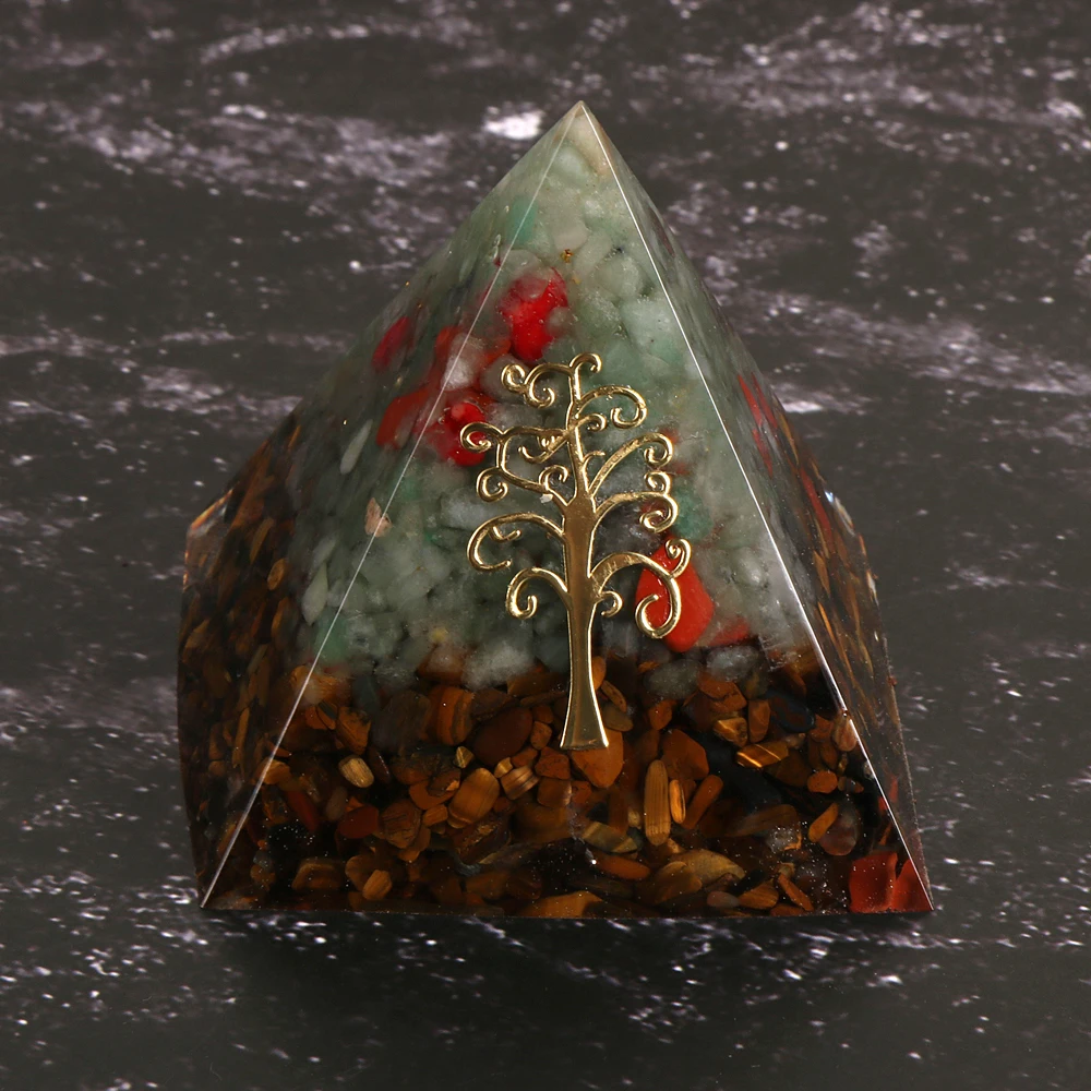 

Натуральный зеленый Tanglin Древо жизни Orgonite пирамиды чакр тигровый глаз Orgone баланс энергии генератор медитация Orgon Пирамида