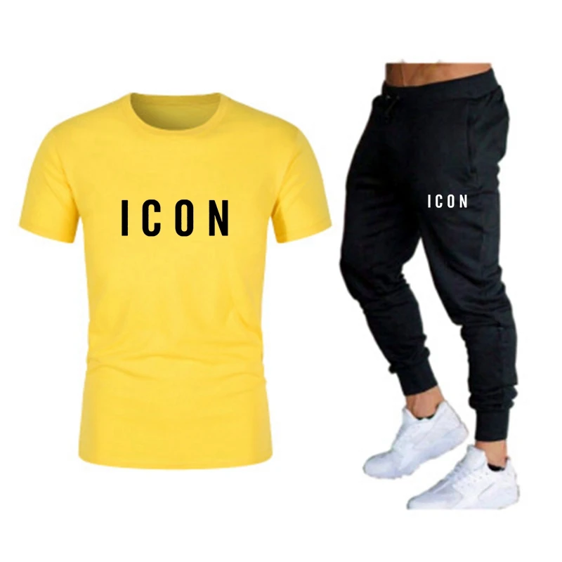 

Fashion Men Women T-shirt and Pants Sets Men Women Casual Tracksuit Jogging Suit Printed Tops + Gym Pants Fitness Pants