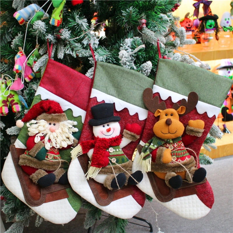 

Drop Christmas Stockings Socks Cute Snowman Santa Elk Xmas Candy Gift Bag Fireplace Xmas Tree Decoration Ornament 31z