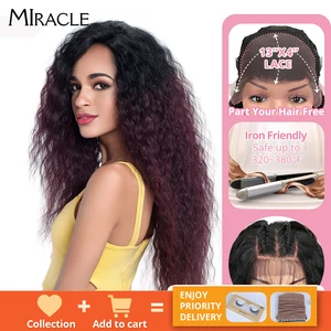 13*4  Ombre Natural Wave Lace Front Baby Hair Wigs Synthetic Afro Wigs For Black Women High Temperature Fiber Free Part Wig