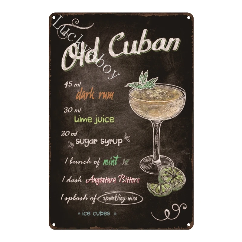 [Luckyaboy]Martini Mojito Cocktail Vintage Tin Signs Wall Plaque Custom Metal Painting Antique Gift home bar Pub Decor AL035