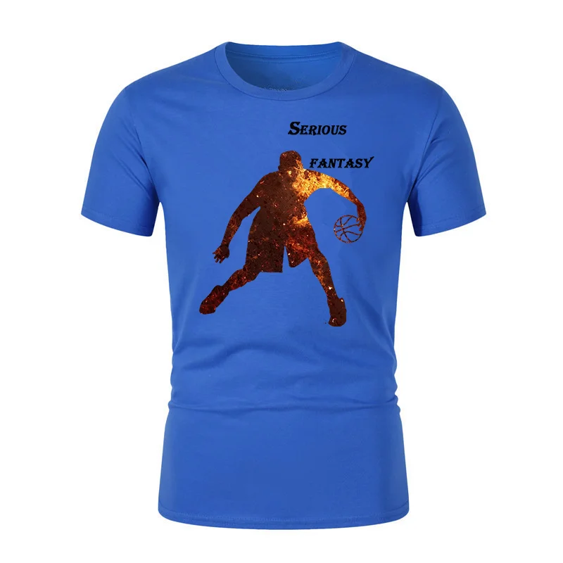 

High quality 100%cotton basketball print street style casual short-sleeved men's T-shirt cool loose O-neck T-shirt men's T-shirs