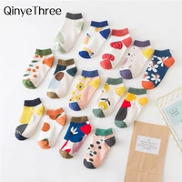 contrasting colored summer women cotton socks fruit breathable cute short socks harajuku flower stitching color fresh sokken
