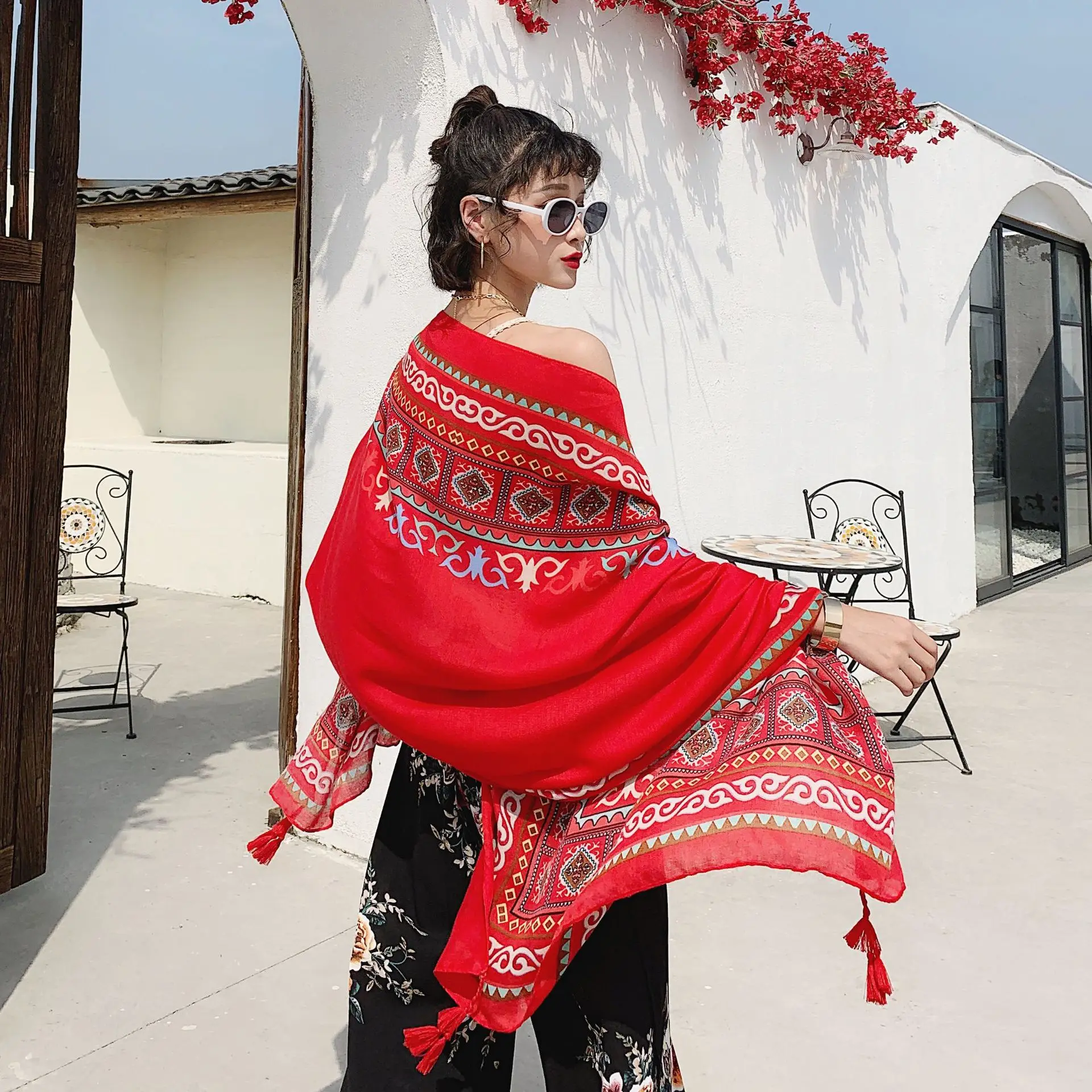 Весенне летний Приморский платок для защиты от солнца хлопковый и льняной шарф