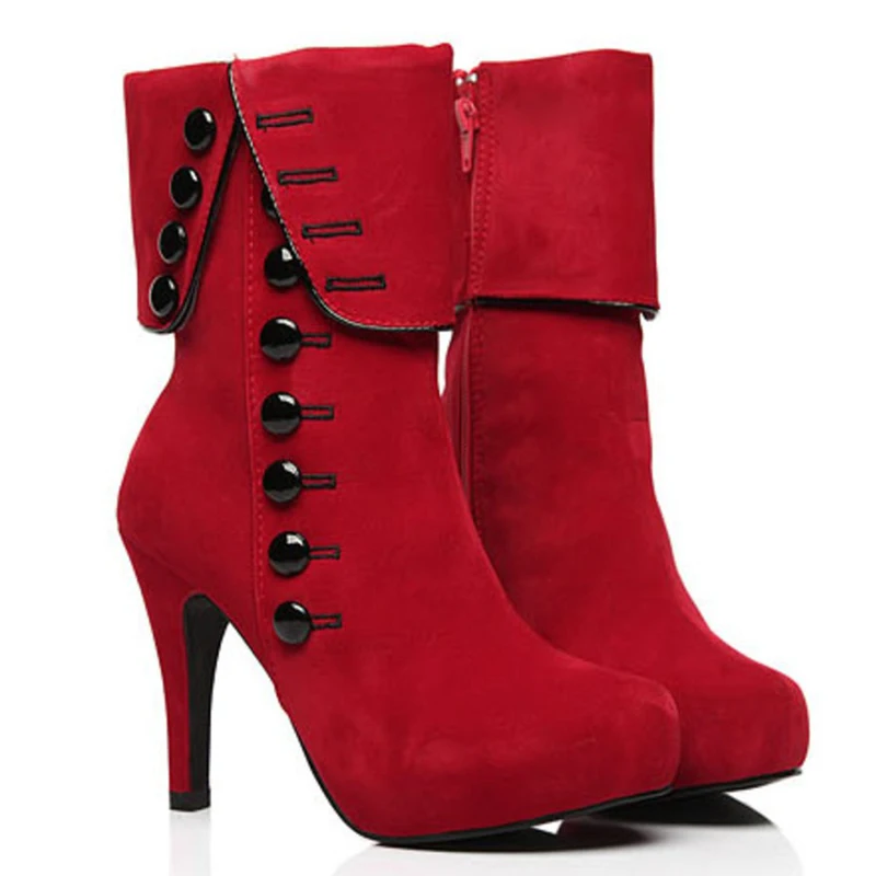 Winter Boot Women Winter Short Plush Snow Botas Sexy High Heels Platform Ankle Boots For Women Red Black Pumps Plus Size 35-42