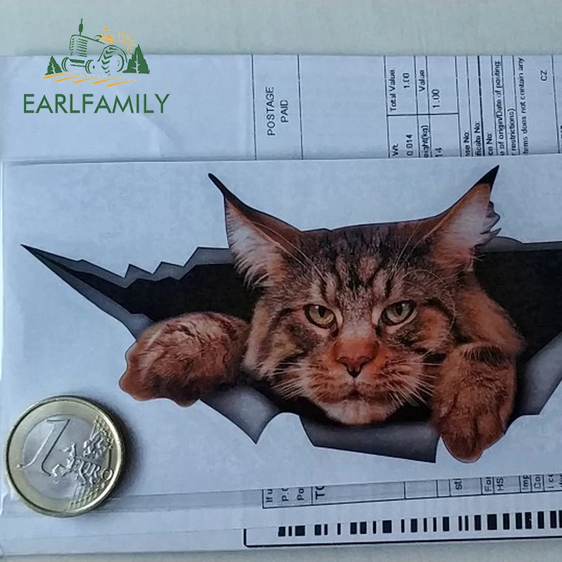 EARLFAMILY, 13 см x 6,1 см, мейн-кун, автомобильная наклейка, рваная металлическая наклейка, Светоотражающая наклейка, 3D, смешная, большая, кошачья наклейка, автомобильный стиль, водонепроницаемый
