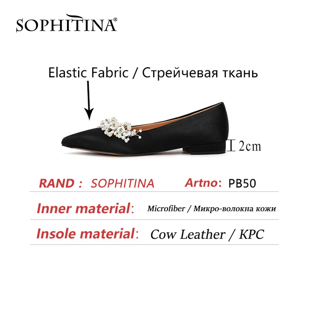 

SOPHITINA Stretch Fabric Pointed Toe Shallow Pearl Patchwork Low Sweet Square Heel Office Lady Daily Shoes 2021 New PB50
