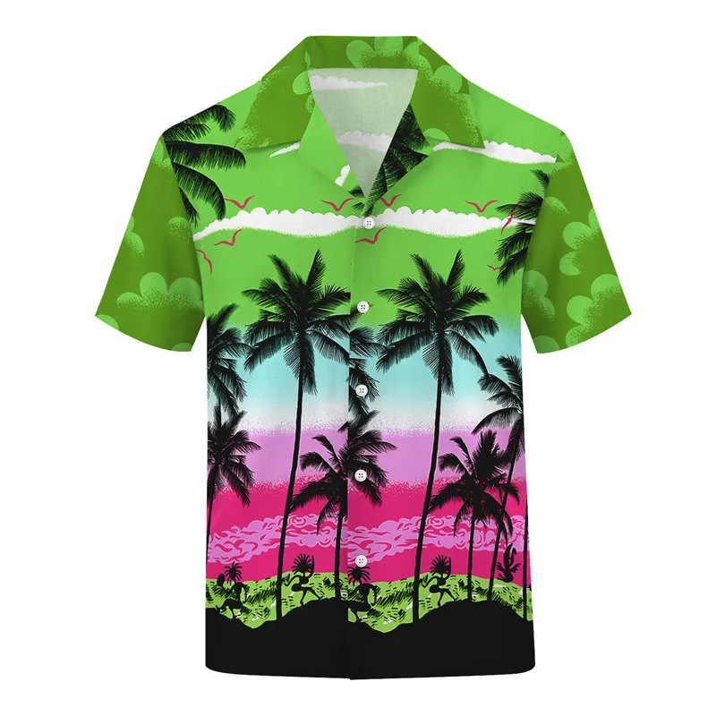 COLDKER Boys 3D Print Hawaiian Shirt  Men's Slim fit Floral Printed Beach Hawaiian Button-Down Tee