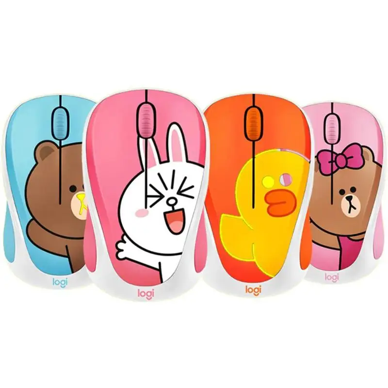 Беспроводная мышь logitech LINE FRIENDS, 2,4 ГГц, мини-цветная мультяшная usb-приемник, оптическая сенсорная игровая мышь для офиса, для ПК, ноутбука