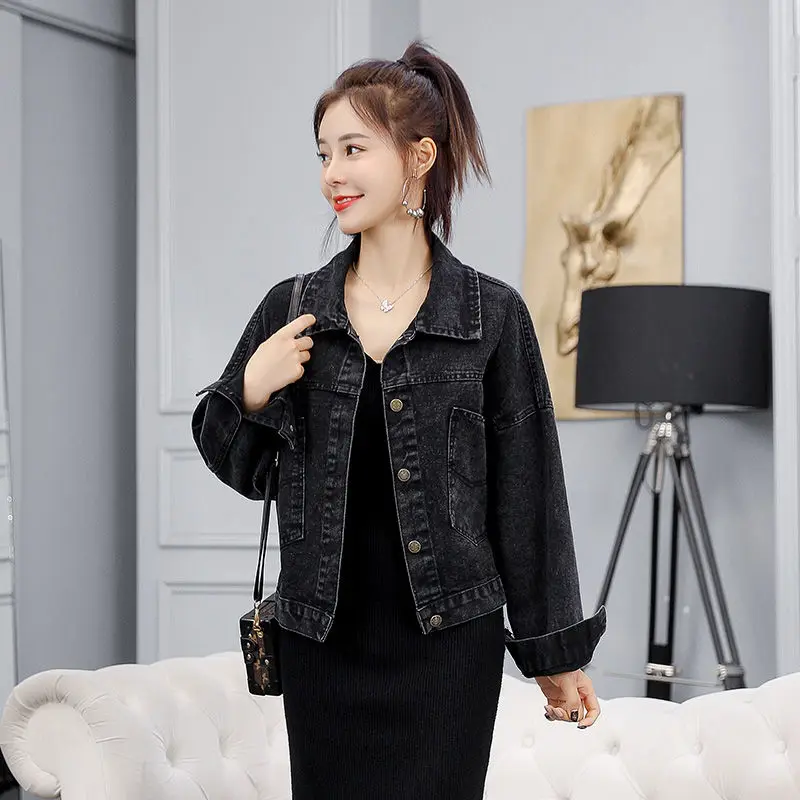 Женская джинсовая куртка ZQLZ осенняя Свободная с блестками и отложным воротником