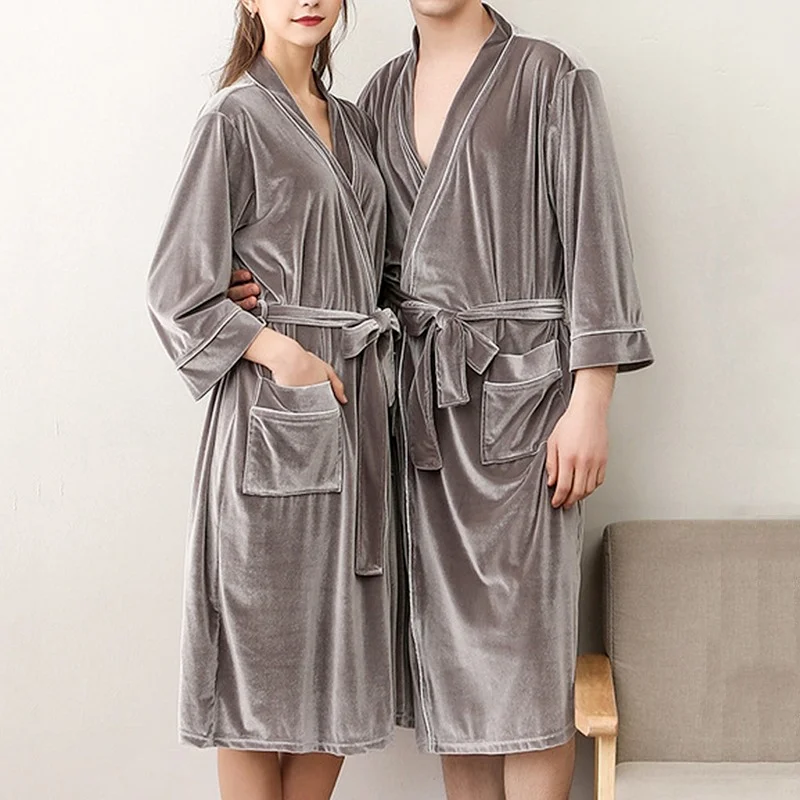 

Luxury Couple Robe Pajamas Velvet V Neck Long Sleeve bathrobe Men and Woman Conjuntos De Roupão Warm Loose Peignoirs Sleepwear