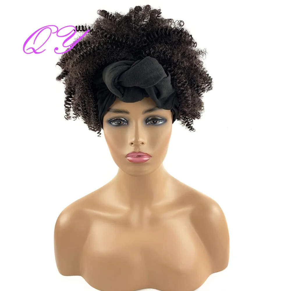 

QY Hair Headband Synthetic Wigs For Black Women Medium Length Dreadlock Curly New Style Natural Navy Blue Turban Wrap