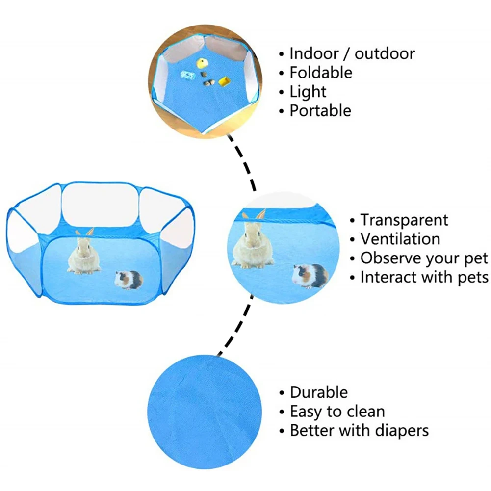 

CN Portable Small Pet Cage Transparent Hedgehog Hamster Cage Tent Pet Playpen Folding Yard Fence For Dog Cat Rabbit Guinea Pig