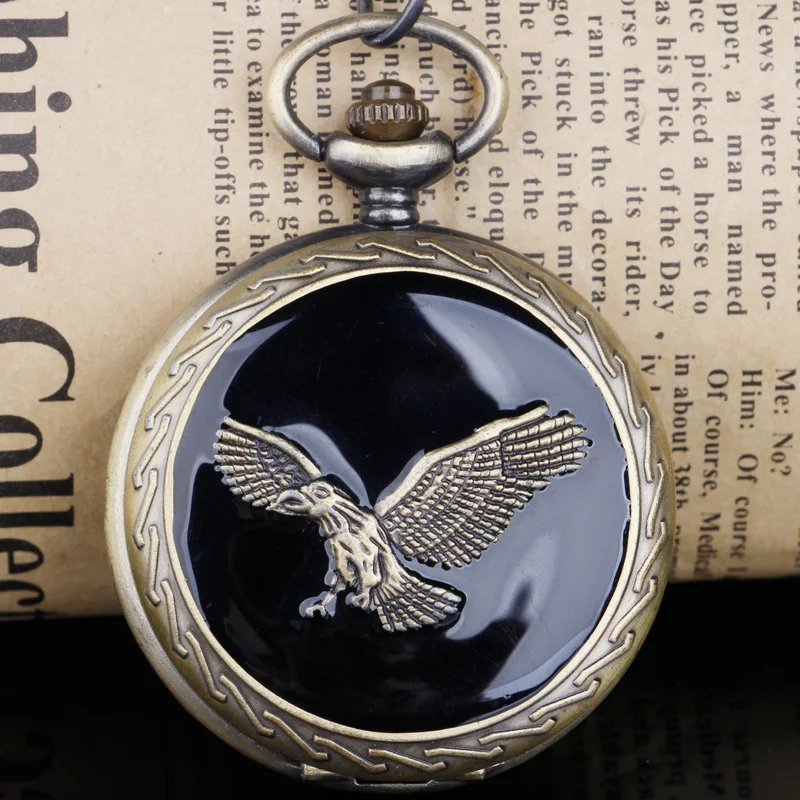 

Brand Bronze Flying Eagle Pattern Quartz Pocket Watch Necklace Animal Watch Pendant Steampunk Pocket Watch Fob Best Gift