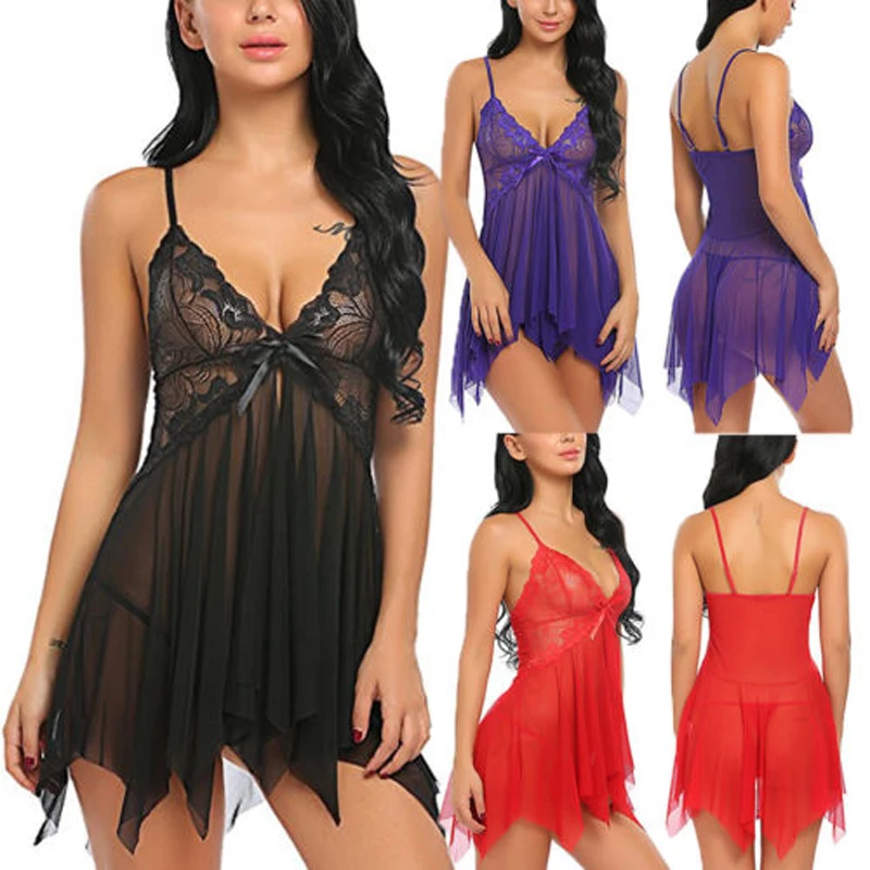 

Meihuida Women Erotic Sex See-through Costume Lace Sexy-Lingerie Nightwear Underwear G-string Babydoll Sleepwear Dress