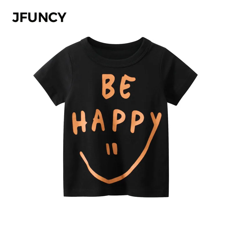 

JYUNCY Girls Oversized T-Shirt Summer New Solid Color Cute Cartoon Letter Printing Top Loose Cotton Children's Clothing Tshirt
