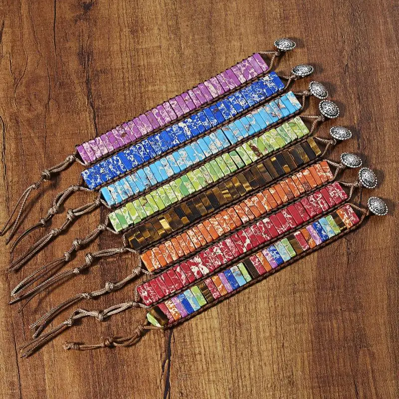 Женский и мужской браслет из бусин 7 Чакр в богемном стиле кожаный ручной работы с