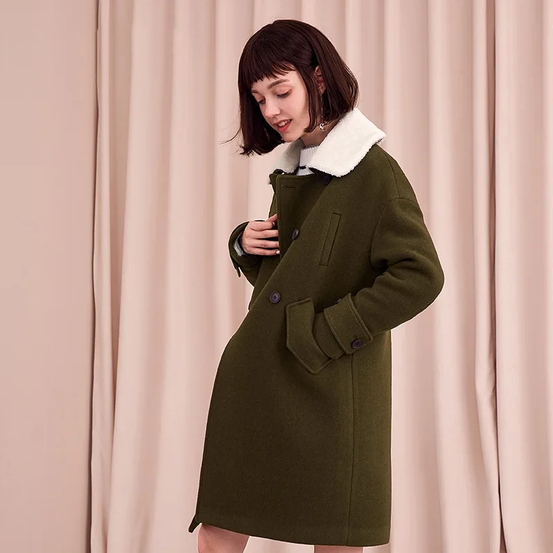 Женское шерстяное пальто с длинным рукавом Корейская прямая куртка Осень-зима 2018