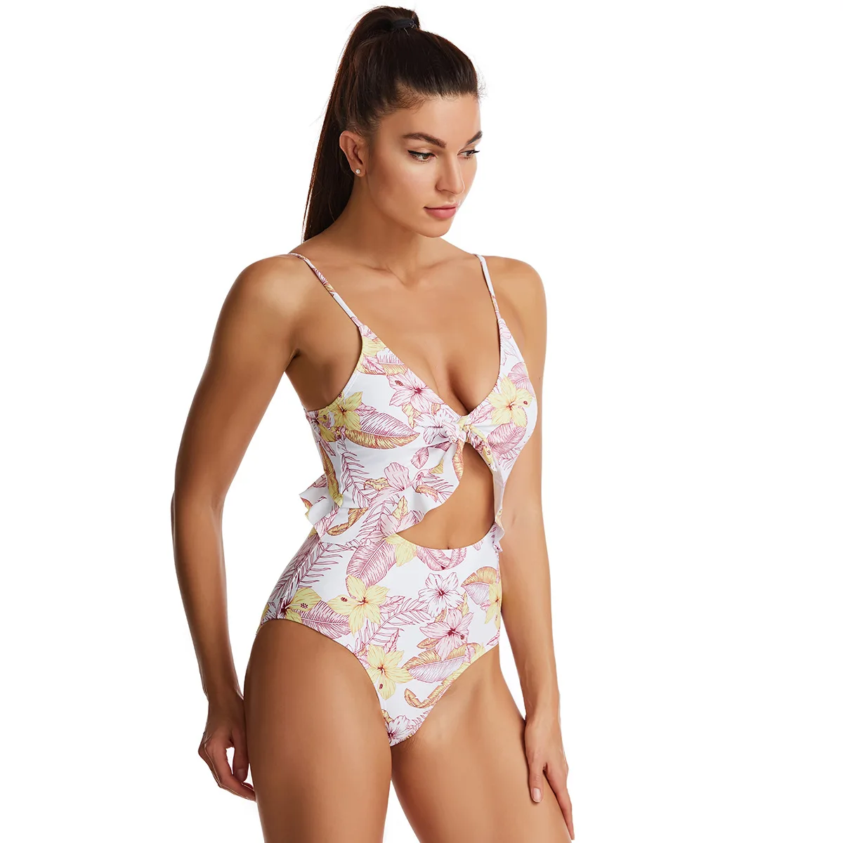 

2021 New Ladies One-Piece Swimsuit Ruffle Print Sexy Bikini