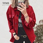 Осенний вельветовый Кардиган с длинным рукавом и отворотом, свободная Толстая рубашка на пуговицах, Женская куртка, парки, теплая верхняя одежда, пальто, верхняя одежда на пуговицах