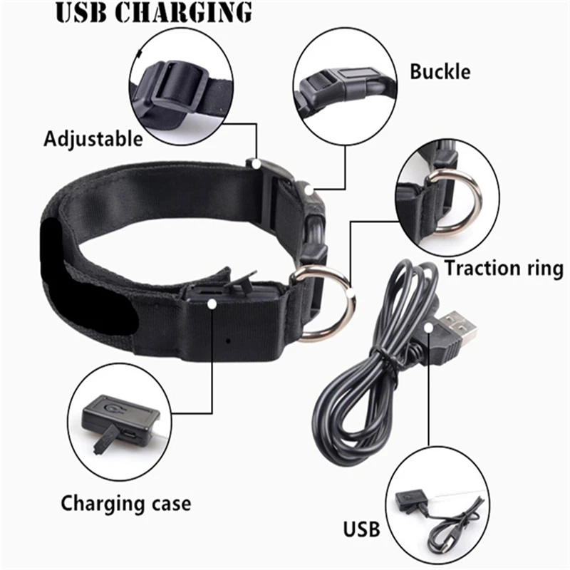 Светодиодный ошейник USB Перезаряжаемые нейлон собака световой хлопковая блуза