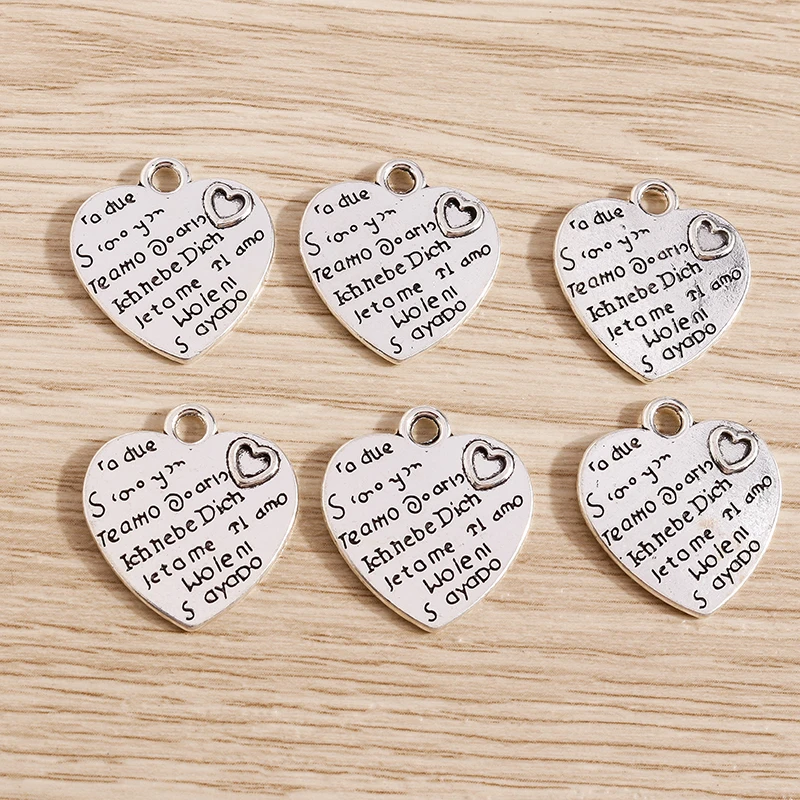 

10pcs 19*21mm Alloy Love Heart Charms for Making Vintage Pendants Necklaces Drop Earrings DIY Keychain Crafts Accessories