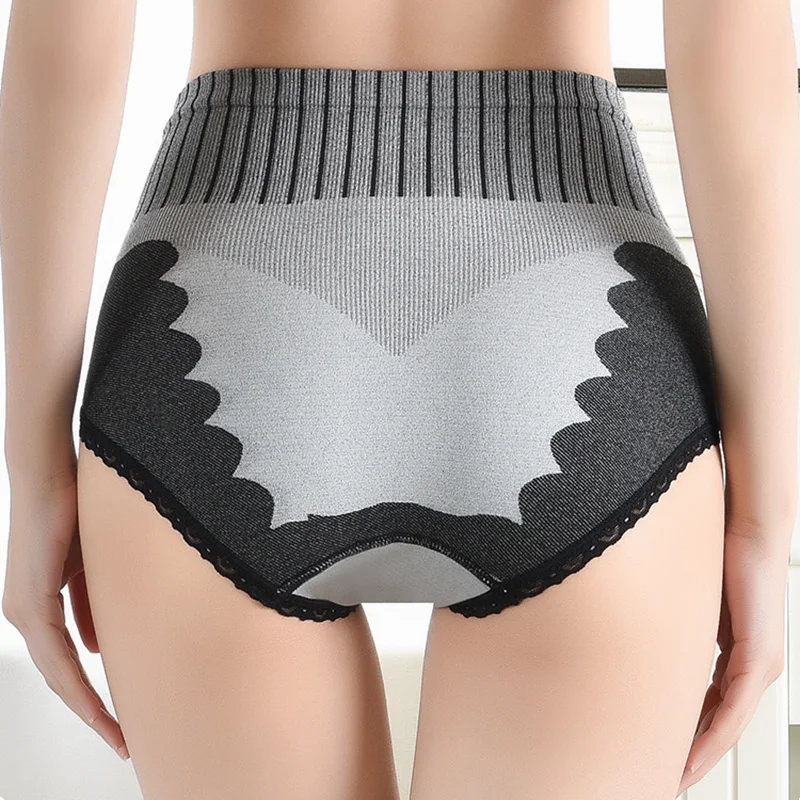 Корректирующие кружевные трусики с высокой талией хлопковые бесшовные для