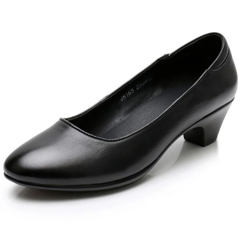 

Working Hotel Shoes Women's Leather Professional Shoes Interview Comfortable Non-slip Women's Coarse Middle Heel Shoes