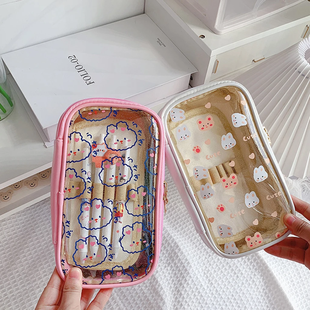 

Мультяшный креативный чехол-карандаш, большая емкость, косметичка, Женский Органайзер на молнии, чехол-карандаш с сердцем для девушек