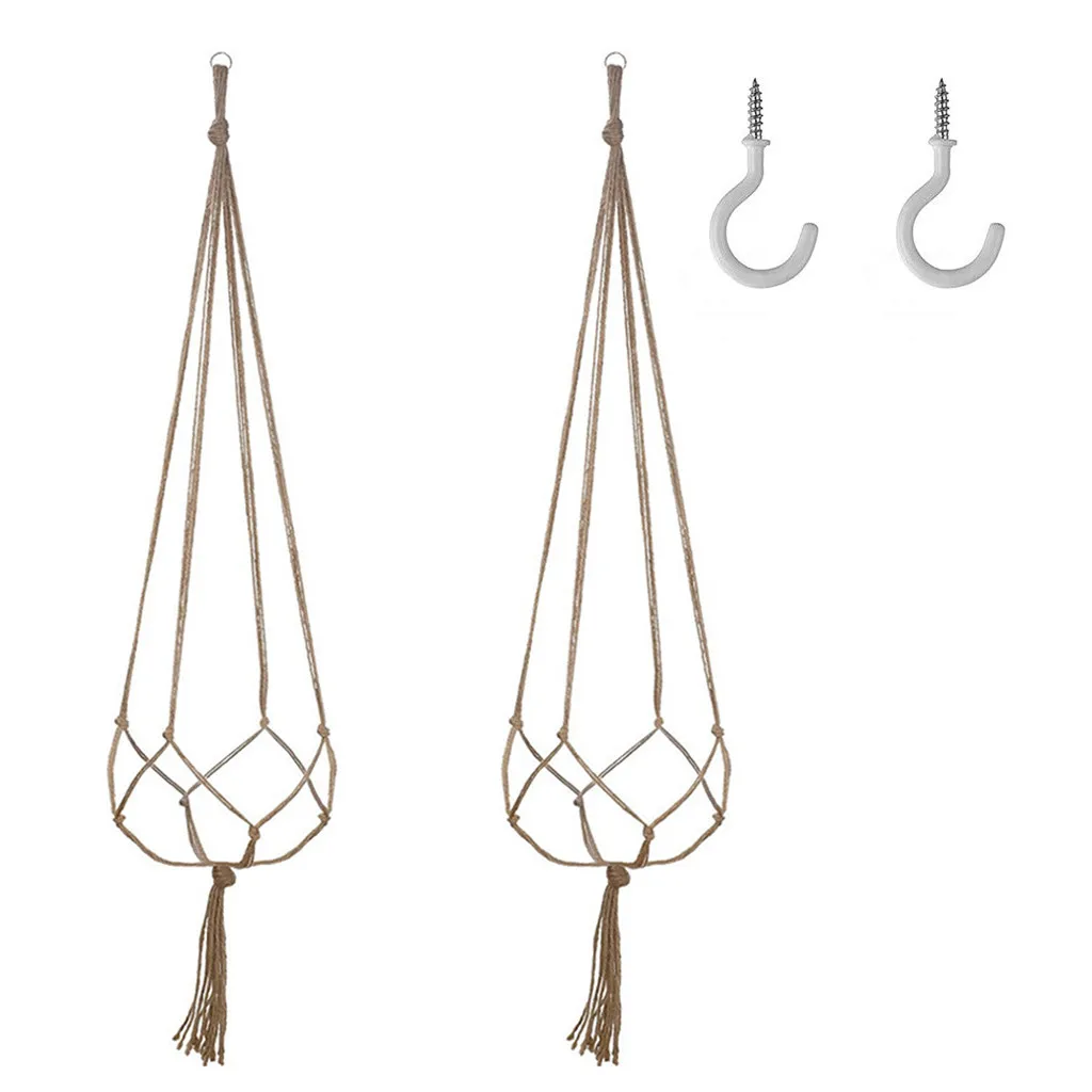 

Saingace Macrame Plant Hangers Hanging Basket Hand-woven 90cm plus light hook section Household Storage Hooks Drop Ship 2020 New