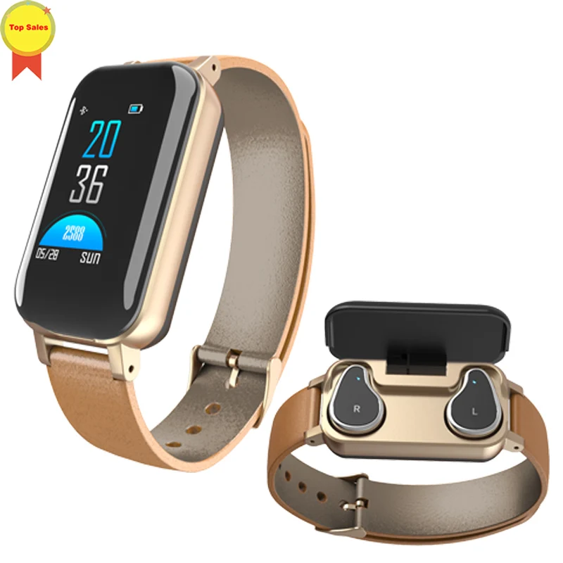 

2019new fashion TWS Smart Binaural Bluetooth Headphone Fitness Bracelet Heart Rate Monitor Smart Wristband Sport Watch Men Women