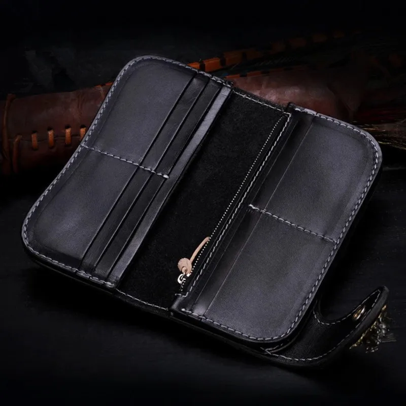 

Hand Engraved Genuine Leather God of Wealth Men's Long Clutch Wallet Vintage Designer Authentic Cowskin Male Large Card Holders