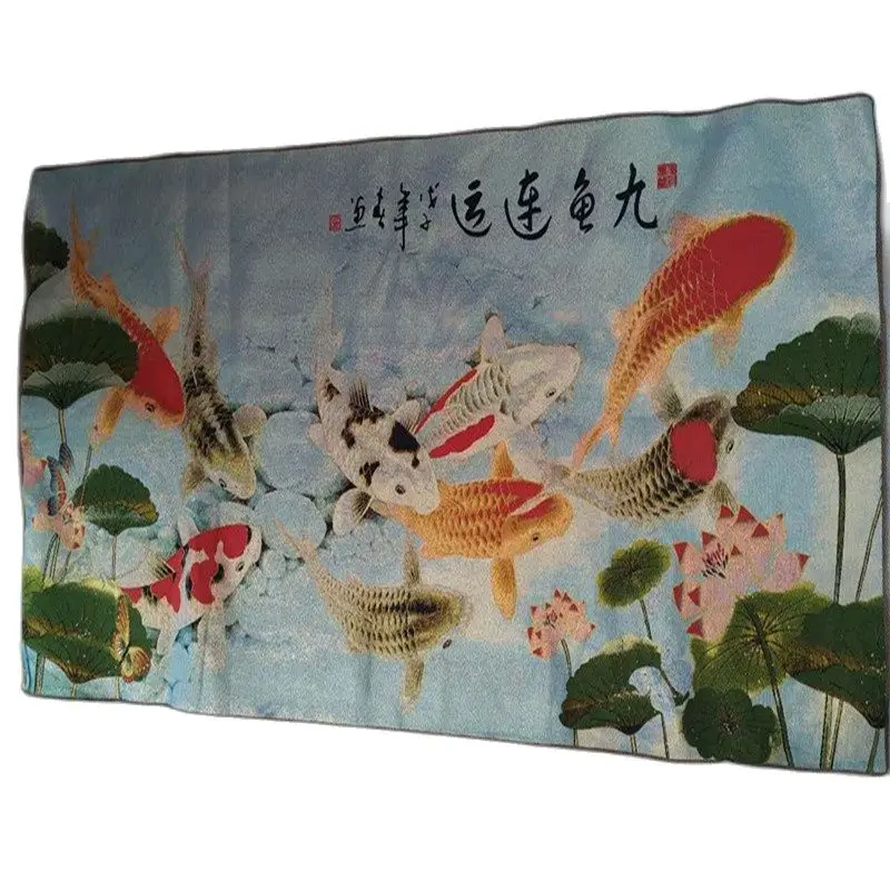 Лотосов ударов на удачу роспись девять рыбы даже отправлен шелк paintingliving украшения комнаты