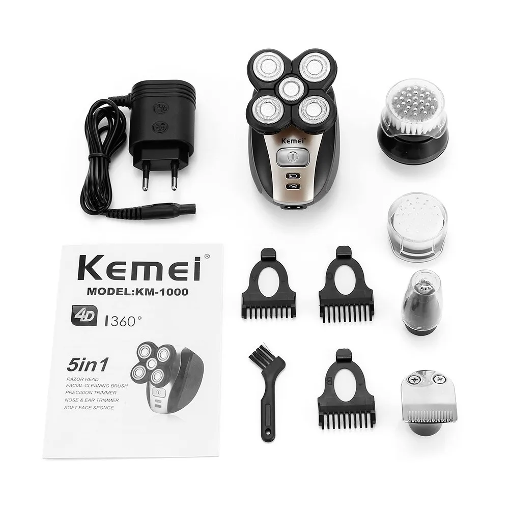 KeMei 5 в 1 4D перезаряжаемая электробритва с Лысой головкой для влажного и сухого