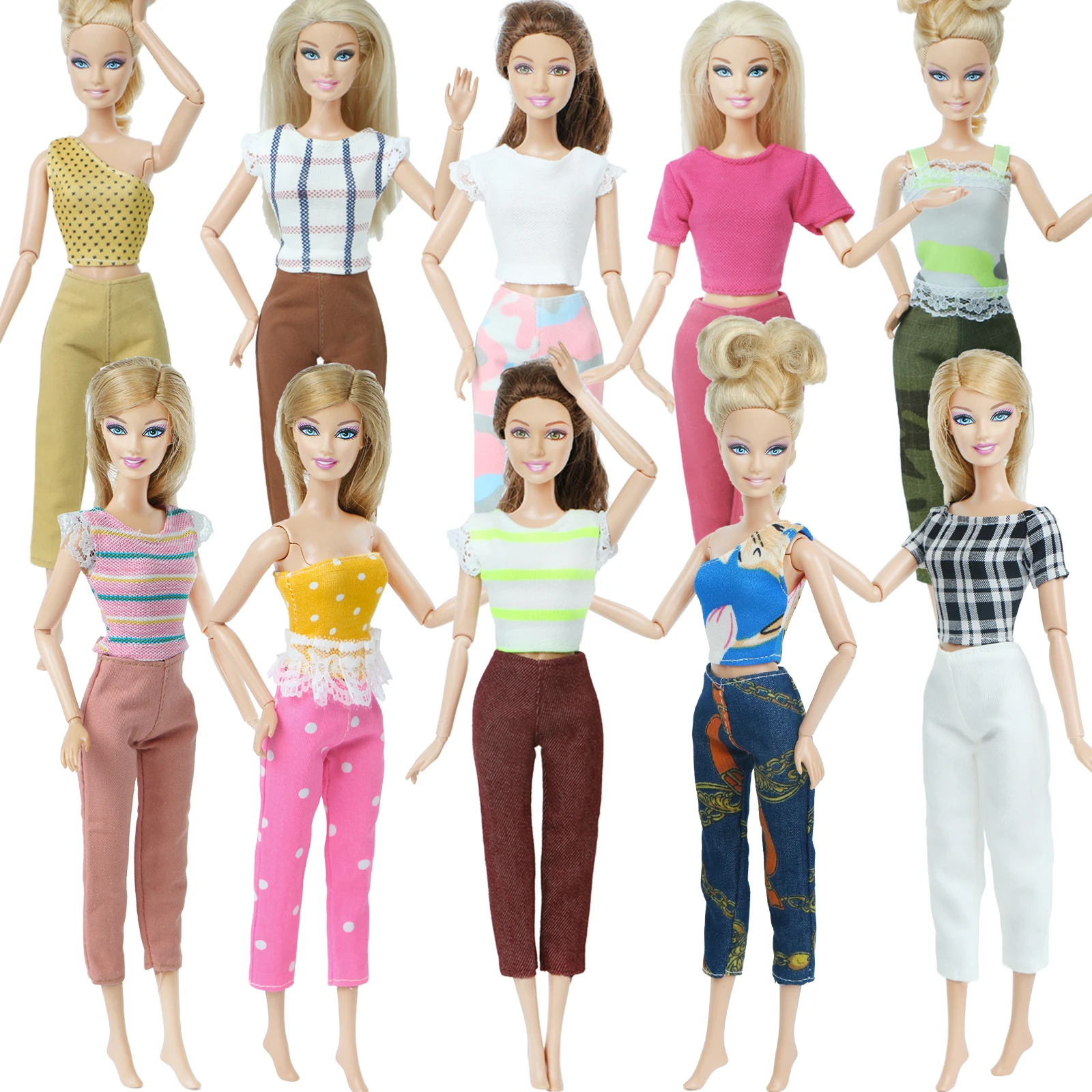 Набор одежды для куклы Барби (10 шт.) 5 блузок и брюк | Игрушки хобби