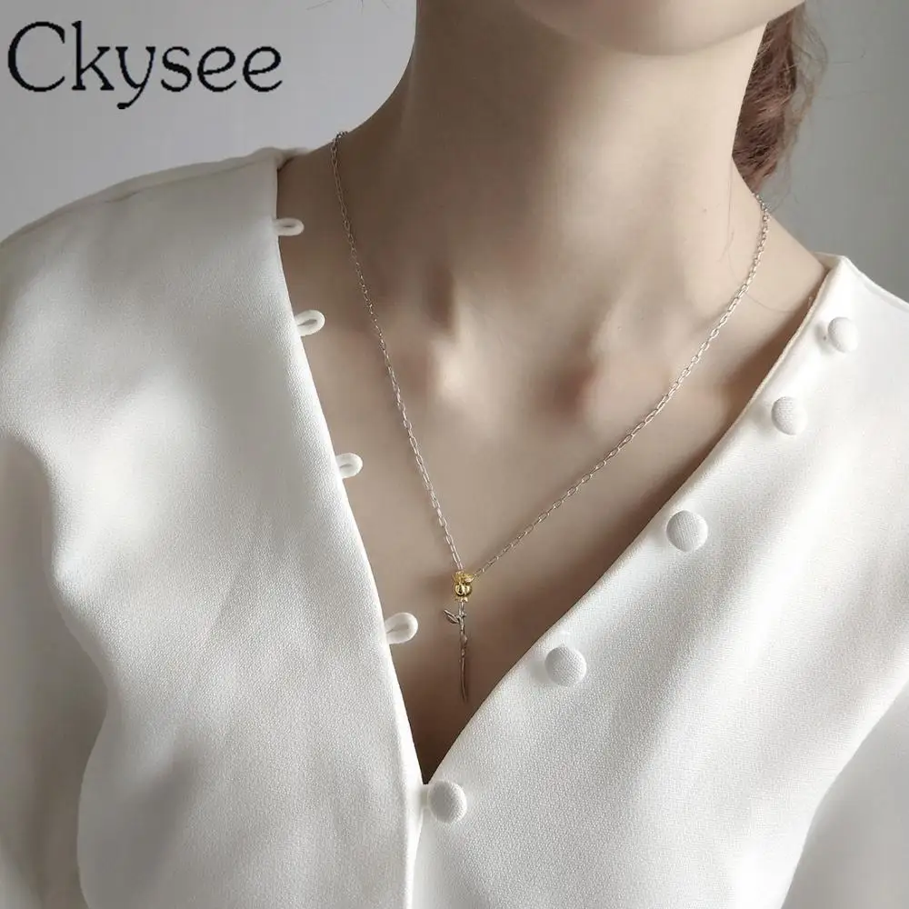 

Ckysee Fashion 925 Sterling Silver Necklace Rose Flower Pendant Necklace For Fashion Women Minimalist Fine Charms Fine Jewelry