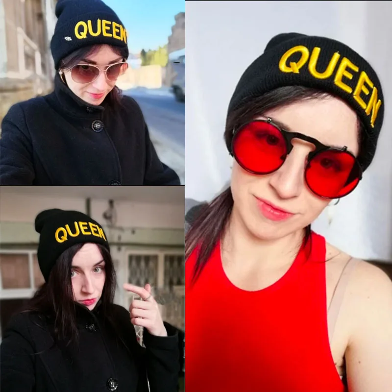 Теплые зимние осенние эластичные Новые шапки KING QUEEN, вязаные шапки для пар Skullies Bonnet homme, головные уборы для мужчин и женщин, лыжные спортивные шапки