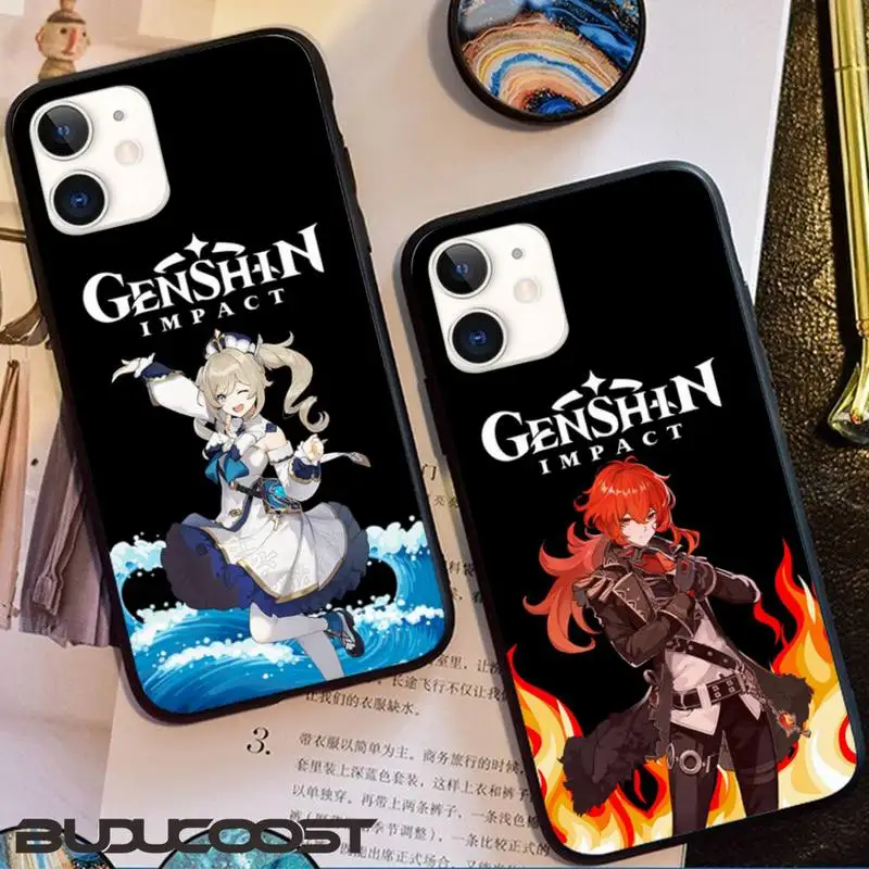 

Genshin Impact Phone Case Black TPU For iphone 12 pro max 11 pro XS MAX 8 7 6 6S Plus X 5 5S SE 2020 XR case