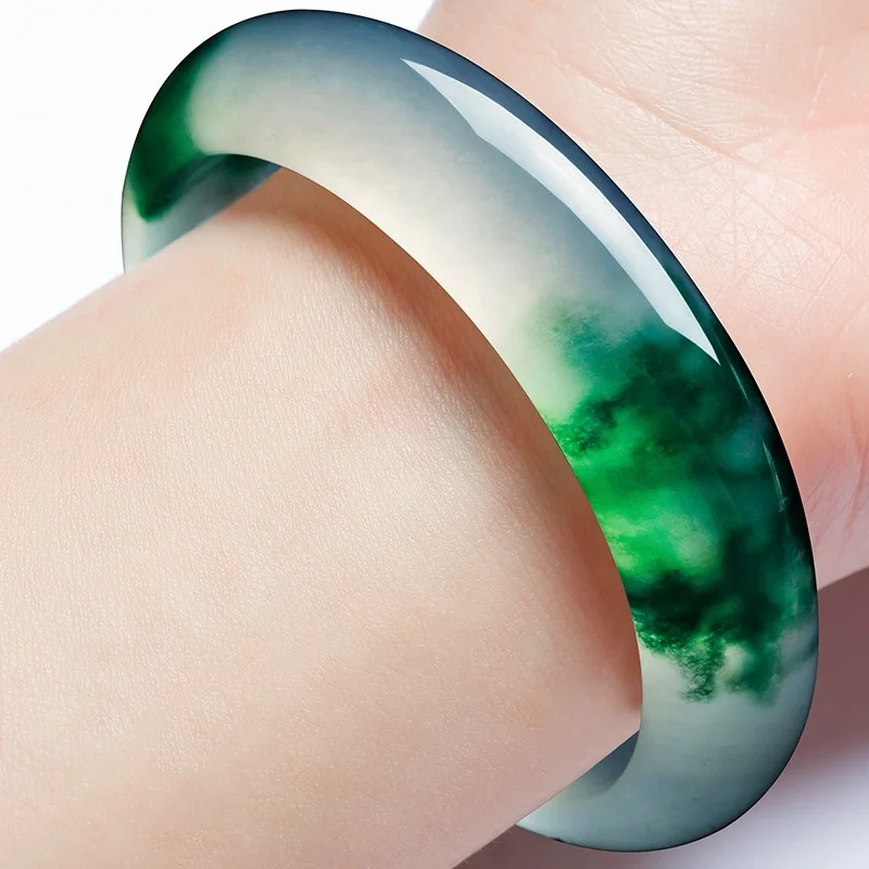 Genuine Natural Green Jade Bangle Bracelet Charm Jewellery Fashion Accessories Hand-Carved Amulet Gifts for Women Her Men