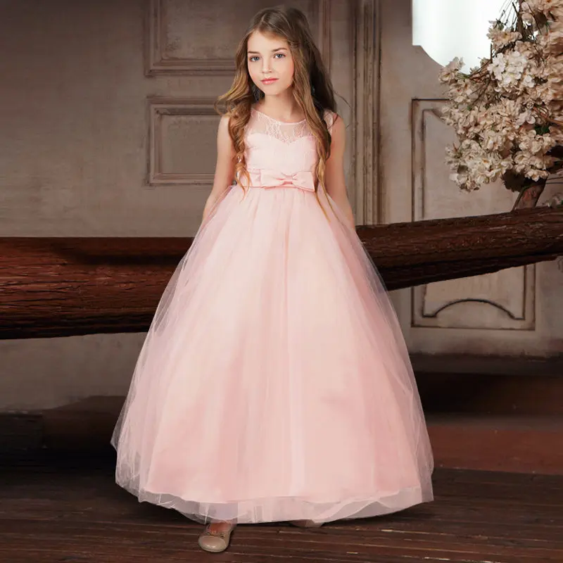 

Flower Girl Wedding Evening Children Clothing Princess Party Long Gown 6-14 Years Teenager Girls Lace Embroidery Formal Dress