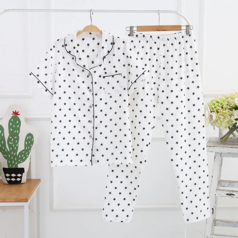 Пижамный комплект женский из чистого хлопка газовая одежда для сна с короткими