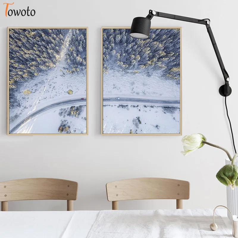 Картина на холсте с принтом заснеженного леса постер изображением ели сосны