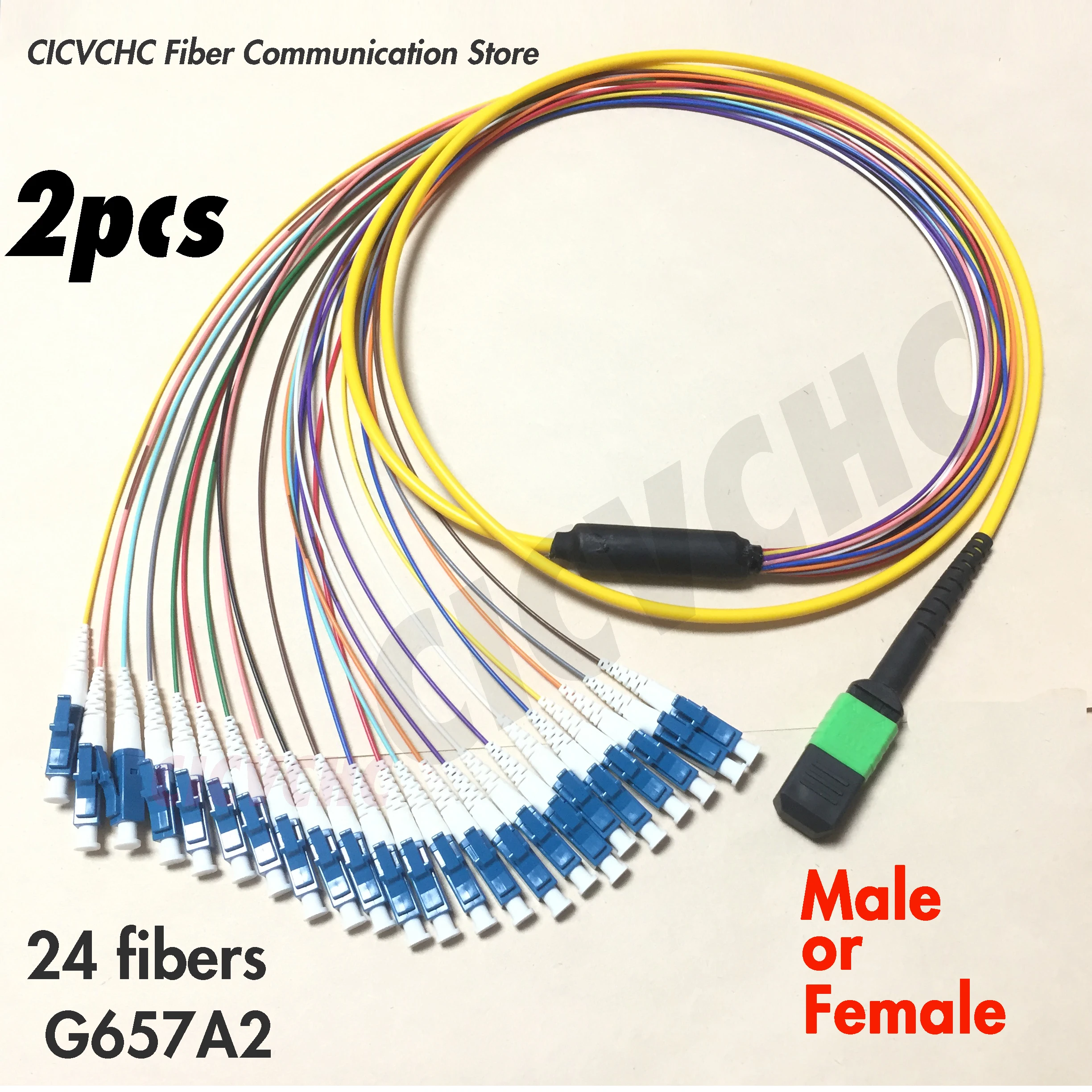 

2pcs 24 fibers-MPO/APC-0.9mm LC/UPC -Fanout-G657A2 with 0.5m fanout-2m to 10m/QSFP+ till SFP+/MPO Fan-out Assembly