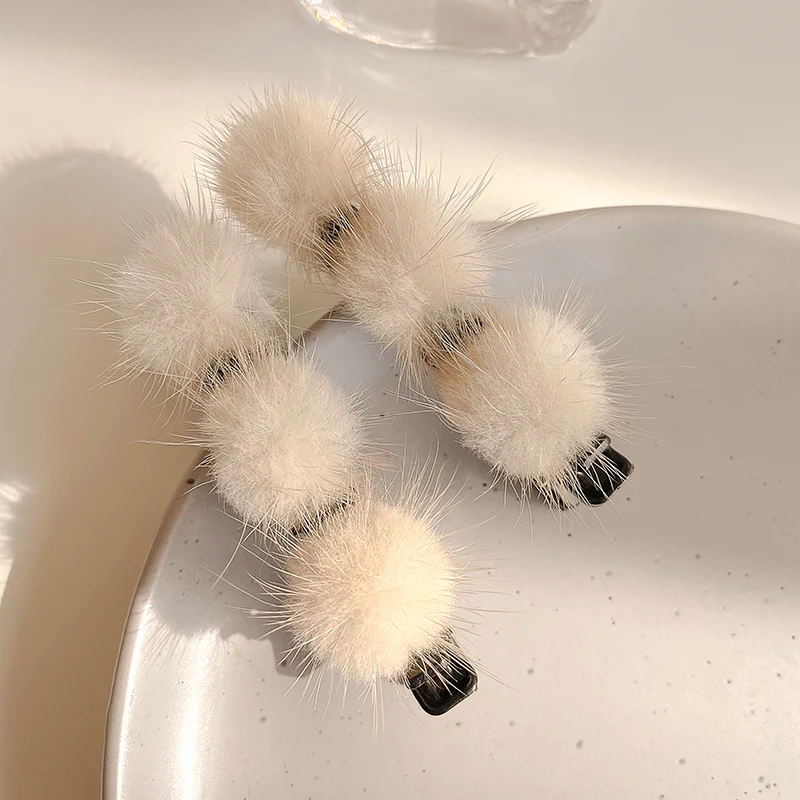 Меховые шарики для волос зажимы женские челки фиксированные заколки зимняя